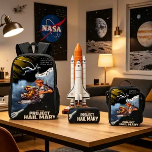 Aesthetic 3-Piece Backpack Set, Sci-Fi 3D Space Print School Bag with Lunch Box & Pencil Case for Boys, Girls & Teens, Lightweight Durable Bookbag, 3D Backpacks