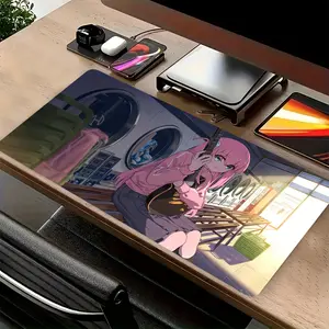 Large Gaming Mouse Pad with Bocchi the Rock Anime Design - Non-Slip Rubber Base, Washable Surface, Vibrant Colors (Pink Hair, Eyes, Purple Outfit) - Compatible with, Gaming Mice - Office, Office Desk Accessory, Playful Character Design