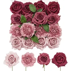 TINGE TIME 16pcs Artificial Silk Rose Real Looking Dusty Rose Fake Rose w/stem for DIY Wedding Bouquets Bridal Shower Centerpieces Floral Arrangements Party Tables Home Decorations Decorative Flower