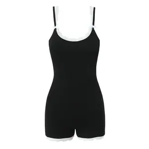 Cute Summer Wear Sleeveless Spaghetti Strap Lace Edge Jumpsuit