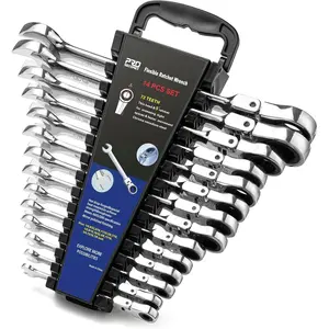 Flex  Ratcheting Wrench Set, SAE 1/4"-7/8",14- Chrome Vanadium Steel Combination Wrench Set with Rack