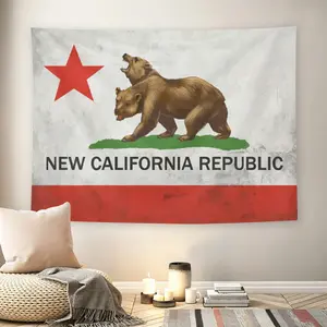 New California Republic Fallout Wall Flag, Post-Apocalyptic Bear Flag Tapestry, Mid-century Modern Gamer Room Decor for Adult Fans, Fallout NCR Faction Print Wall Hanging