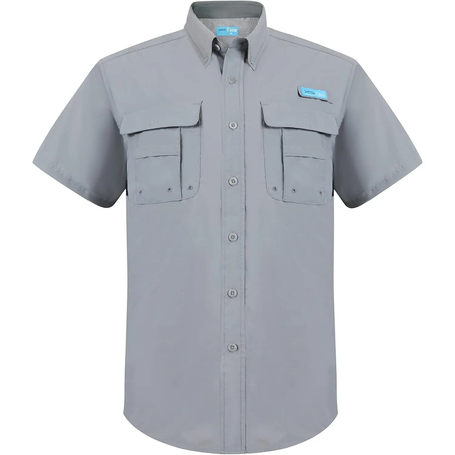 COEVALS CLUB Men's Fitted Tuna Print Shortsleeve Shirt, Collared Polyester Button-Up, Anti-Static Quick Dry & UPF 50+ for Outdoor Hiking, Casual Shirts, Holiday