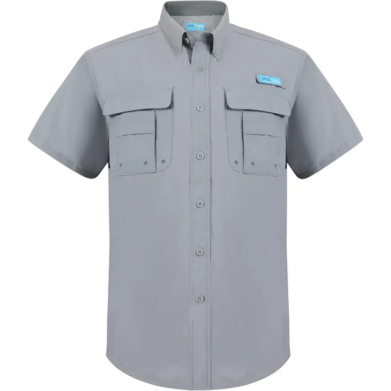 COEVALS CLUB Men's Fitted Tuna Print Short-Sleeve Collared Polyester Button-Up Shirt - Anti-Static, Quick-Dry, UPF 50+ UV-Protective Fabric for Outdoor Hiking, Casual Wear