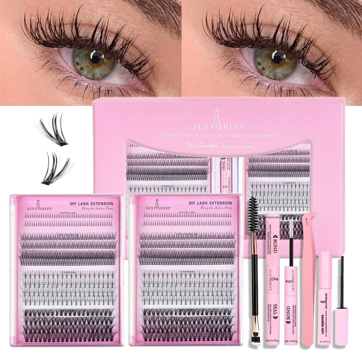 Lash Extension Kit, Mixed Styles Eyelashes, Fish Tail/d D Curl/lower Lashes, Includes Glue, Remover, Tweezers, Brush, DIY Makeup Tools, Diy Eyelash Extensions, Eyelash Extensions Set