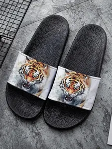 Tiger Head Print PVC Slippers for Tiger Lovers, Realistic Wild Animal Art, Comfortable Non-Slip Indoor Outdoor Slides, Wildlife Bathroom Sandals