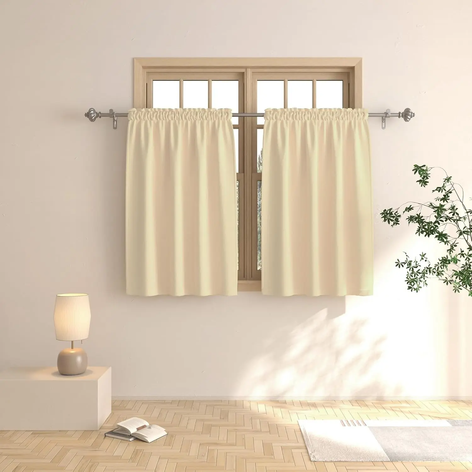 Beige Tier Curtains 36 inch Room Darkening Kitchen Window Curtains Over Sink Bathroom Short Curtain Cabinet Basement Triple Weave Small Cafe Curtains Window Treatment Set 2 Panels Rod Pocket Drapes