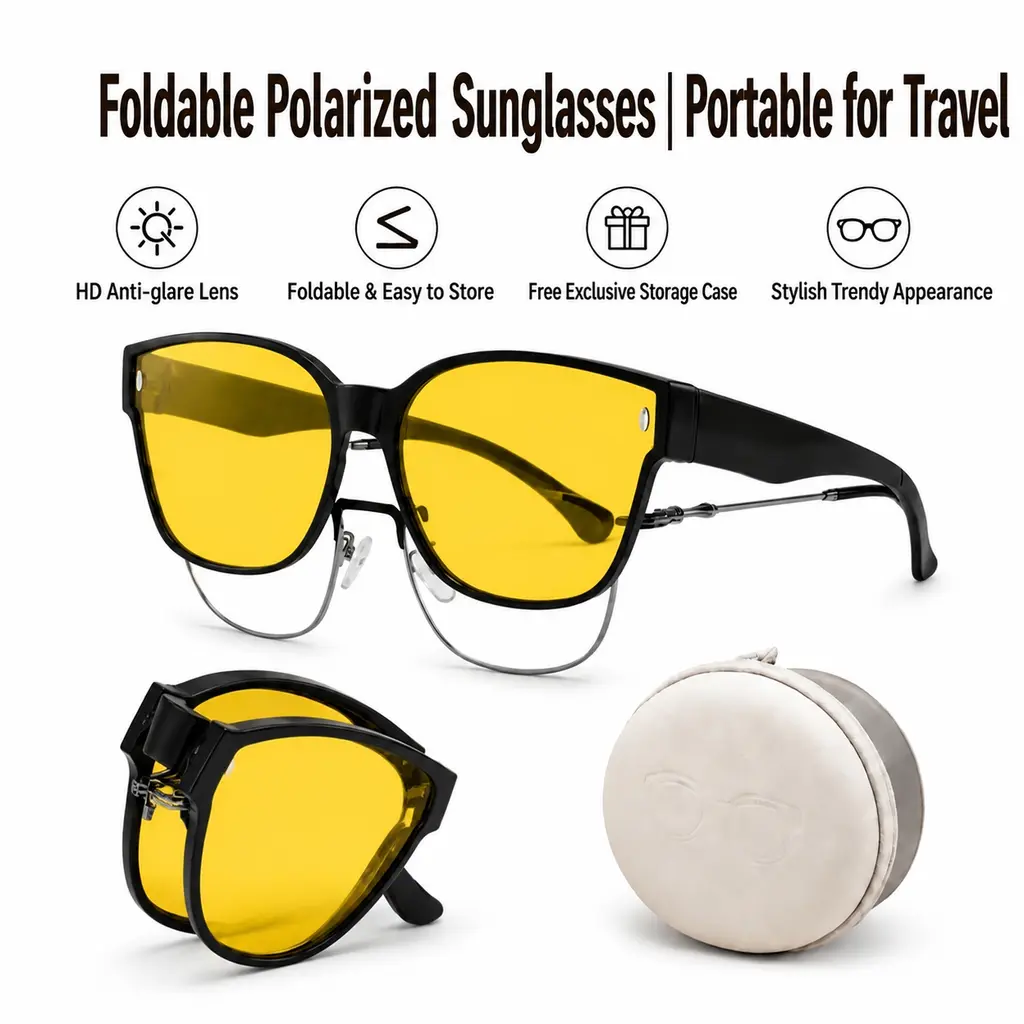 Unisex Square Oversize Polarized Foldable Sunglasses - Polycarbonate Lightweight Fashion Design, UV400 UV Protection, Multiple Colors & Styles for Driving, Outdoor Use