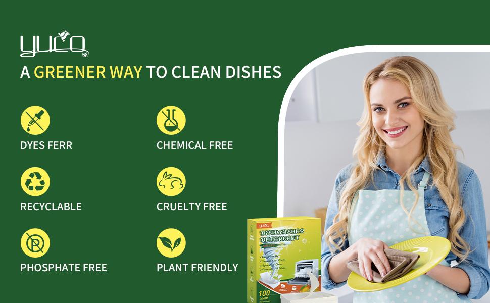 YUCO Dishwasher Detergent Sheets 100 Loads, Liquid-Free Dish Soap Cleaner Strips Eco-Friendly No Plastic Dishwasher Pods Detergent, Use in Dishwasher or Sink, Leaving Dishes Sparkling Clean (Lemon)