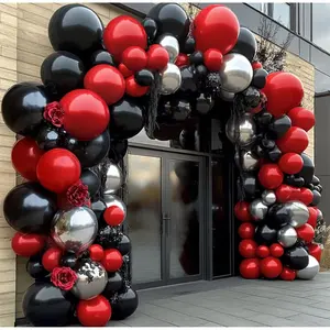 Black Red Silver Balloon Arch Kit - Stuffed Dark Red Ruby Black Balloon Garland Burgundy Maroon Metallic Color For Birthday Baby Shower Anniversary Graduation Wedding Party Decor