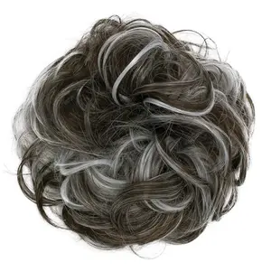 Big Hairpiece Scrunchy Updo Bridal Hairstyle curly Messy Bun Dark Brown Gray Mix G34E