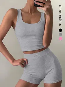 High Elastic Slim Fit Tank Top Shorts Set, Yoga Casual Home Wear, Two-Piece, Multiple Colors Available, All Seasons