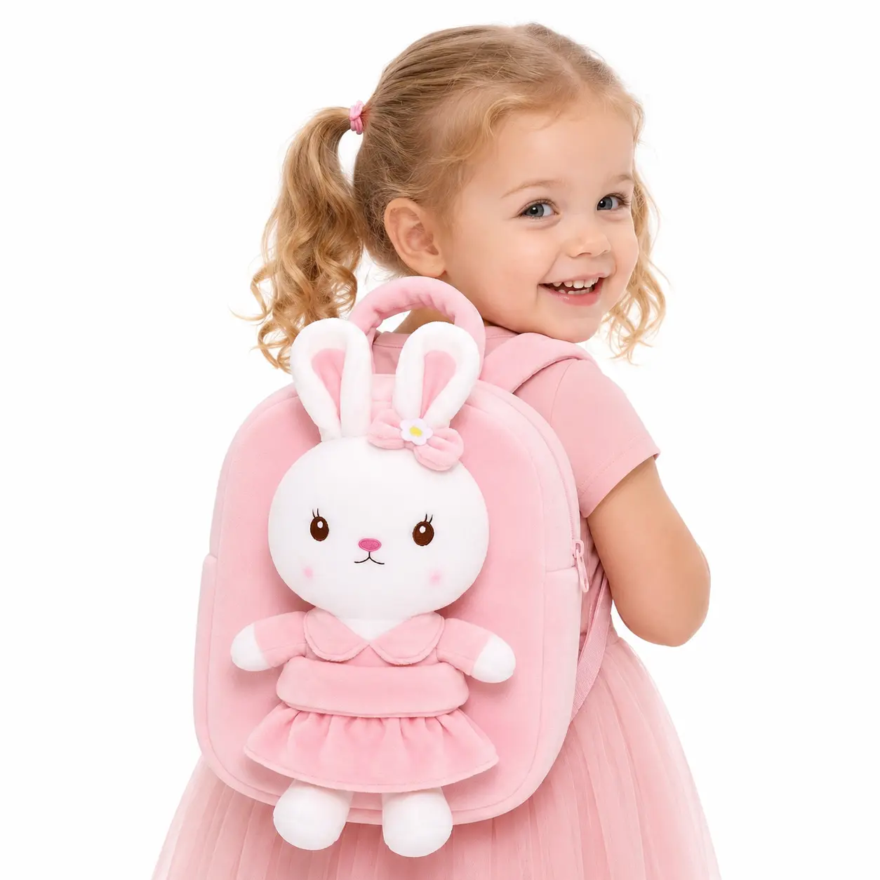 Gloveleya Pink Bunny Animals Toddler Backpack for Girls Ages 1-4 - Soft & Safe Polyester Plush, Zip Closure, Shoulder Strap, Preschool Daycare Bag, Back to School/Birthday Gift