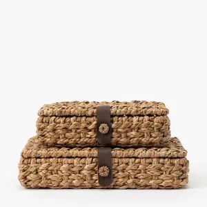 Handwoven Rattan Flip-Top Storage Box| Natural Grass Organizer for Home, Farmhouse Decor, Bathroom & Living Room Storage, Boho Style