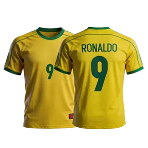 1998 Retro Home Yellow No.9 Short Sleeved Soccer Jersey Top Fan Version