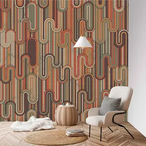 Retro Vector Peel and Stick Wallpaper - Circle, Wave, and Lines Design - Ideal for Restaurants, Hotels, Homes, and Offices - Unique Wal...