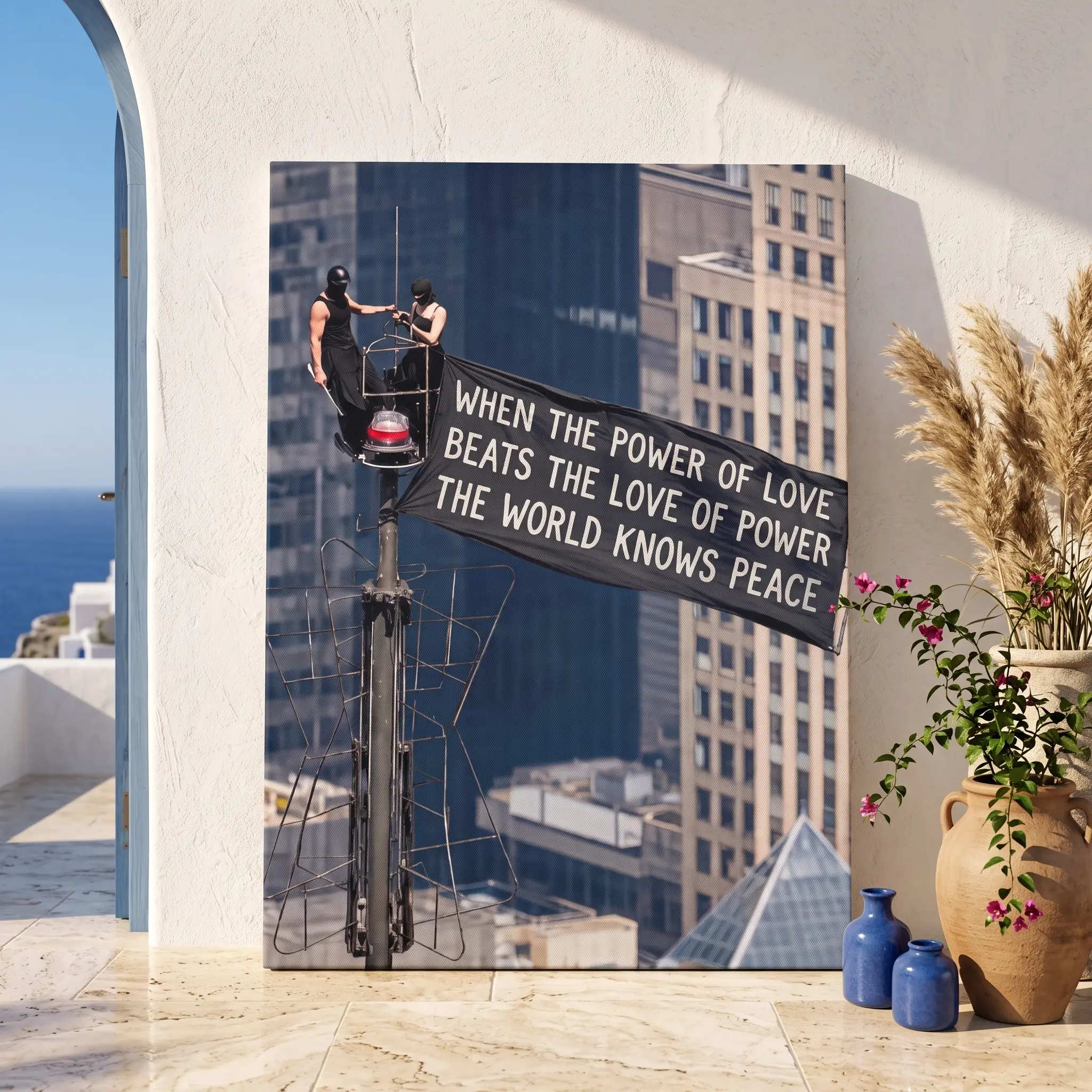 Viral NYC Skywalkers Couple Canvas  Print, Cool Street  Banner Poster, Artistic Power of Love Quote Painting, Hypebeast Bedroom Wall Decoration