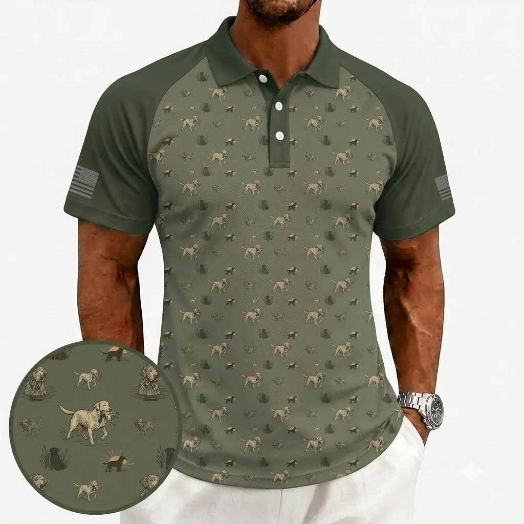 Men’s Labrador Retriever Hunting Dog Sublimation Polo Shirt - Short-Sleeve Collared Menswear, Breathable Classic Fabric, Streetwear Casual Golf Top for Dog Lovers