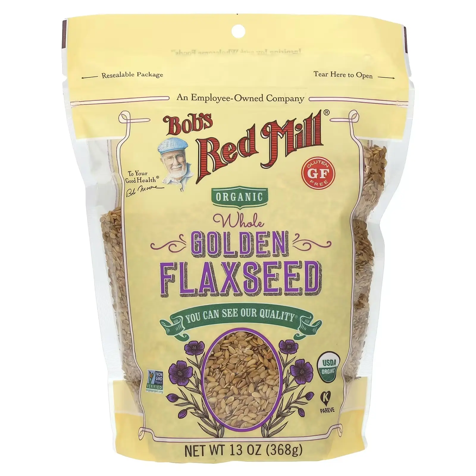Bob's Red Mill Organic Whole Golden Flaxseed, 13 oz (368 g)