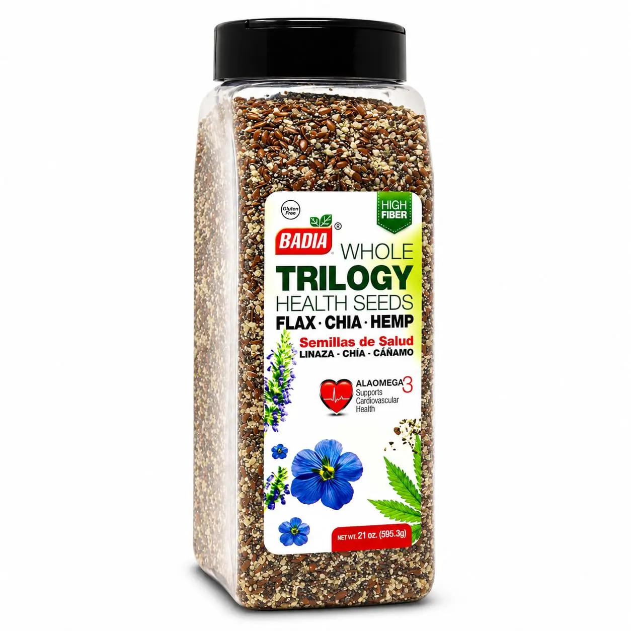Badia Trilogy Health Seed Blend, 21 oz – Flax, Chia & Hemp Seeds | Nutritious blend of flax, chia, and hemp seeds with fiber and Omega-3s Superfood for smoothies, yogurt, salads, and baking