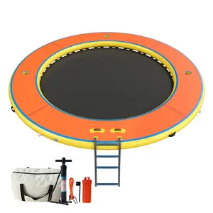 [MothersDayGift] AMERLIFE 12FT Inflatable Water Hammock Float with Cup Holders Soft Ladder & Mesh Bed Round Lake Raft for 4-10 People Heavy Duty PVC Pool Float for Summer Party Family Fun