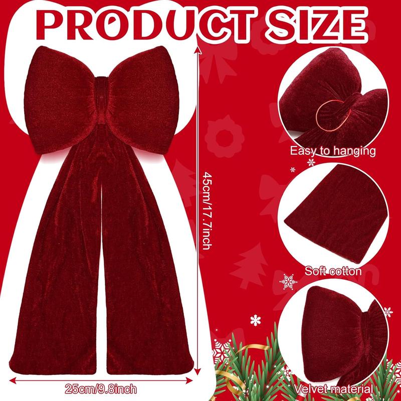 Christmas Velvet Red Bow Christmas Tree Topper Bow Decorations 17.7''x9.8'' Red Xmas Decorations for Xmas Tree Home Wreath Front Door Fireplace