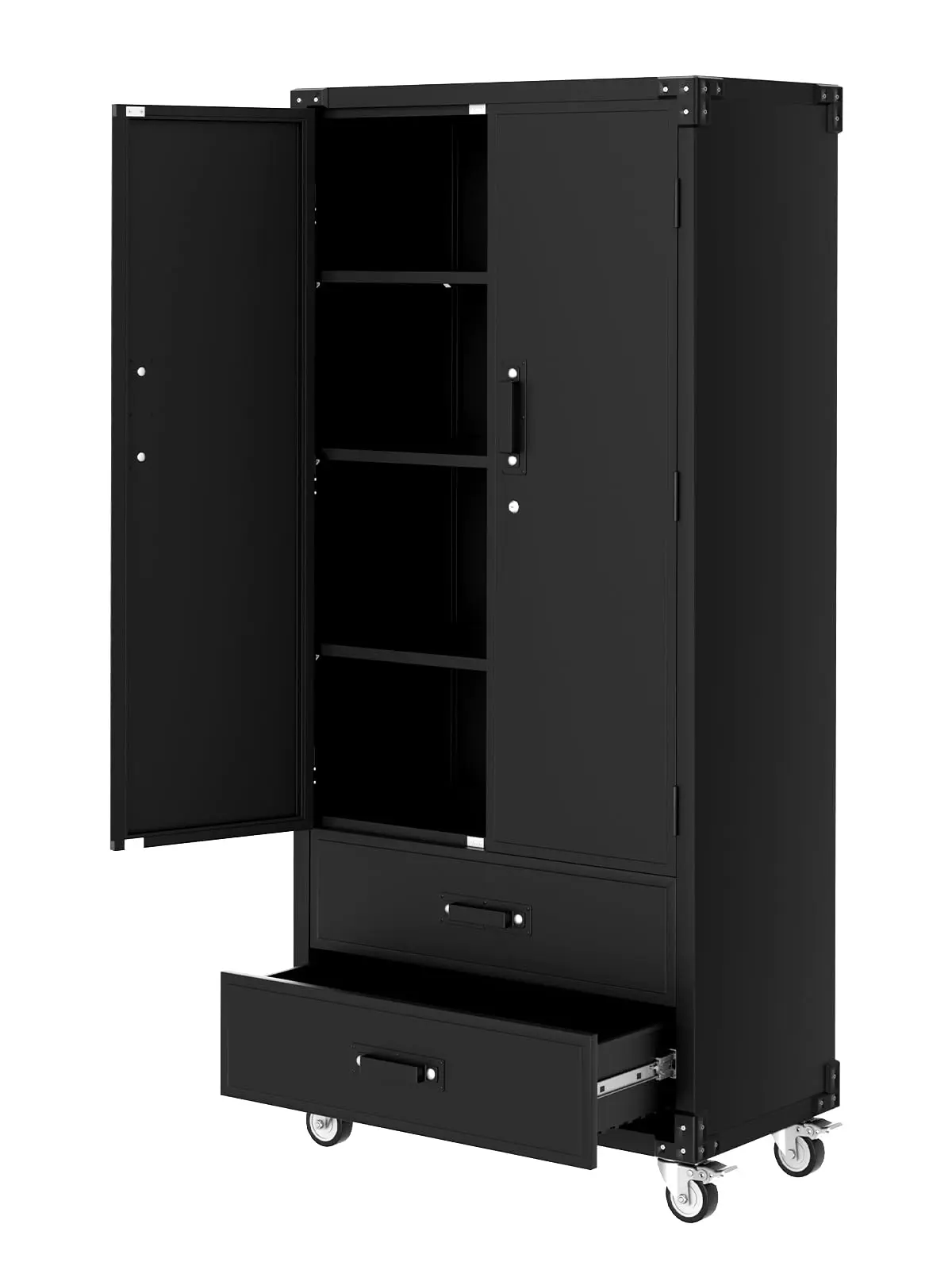 GARVEE 72" Metal Storage Cabinet with Wheels, Locking Doors & 2 Drawers,Heavy Duty Rolling Garage Organizer with 3 Adjustable Shelves for Home/Office/Workshop/Warehouse