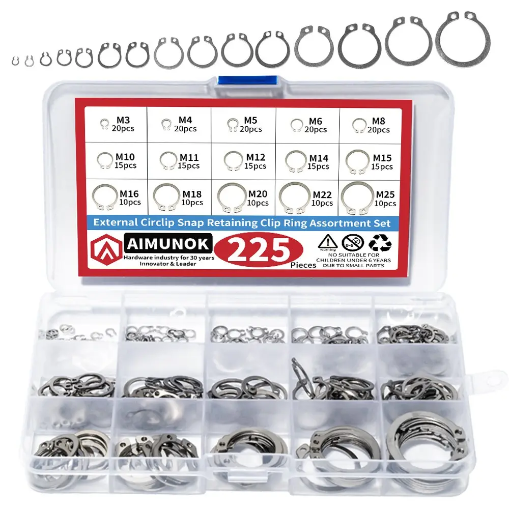 Aimunok Stainless Steel Shaft Retaining Ring, Stainless Steel Spring Clip M3-M25, Multiple Sizes, Corrosion Resistant, Durable Fasteners