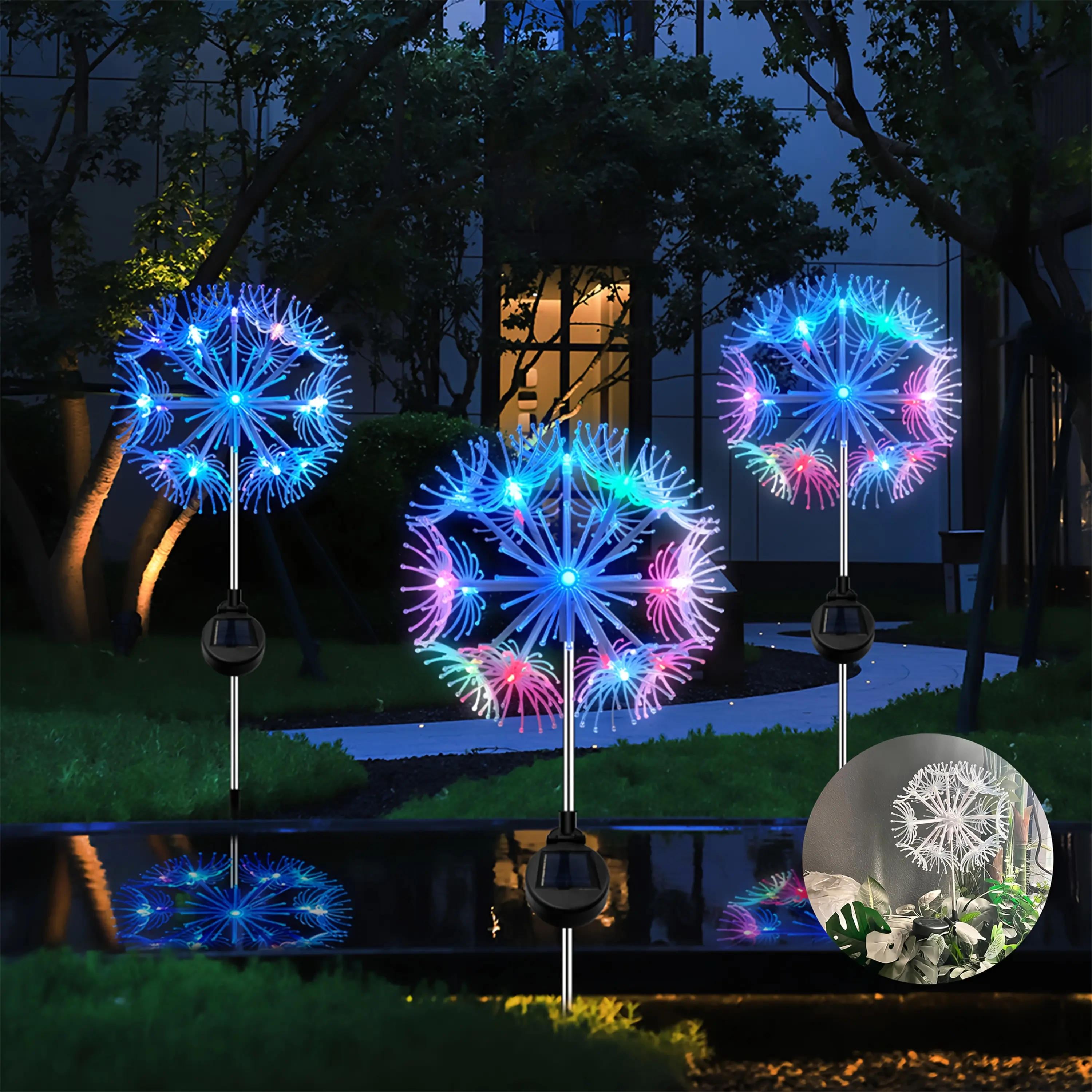 2 Pack Solar Dandelion Garden Lights Outdoor Solar Dandelion LED Landscape Lights Decoration For Backyard Lawn Patio Yard Pathway Garden Decor