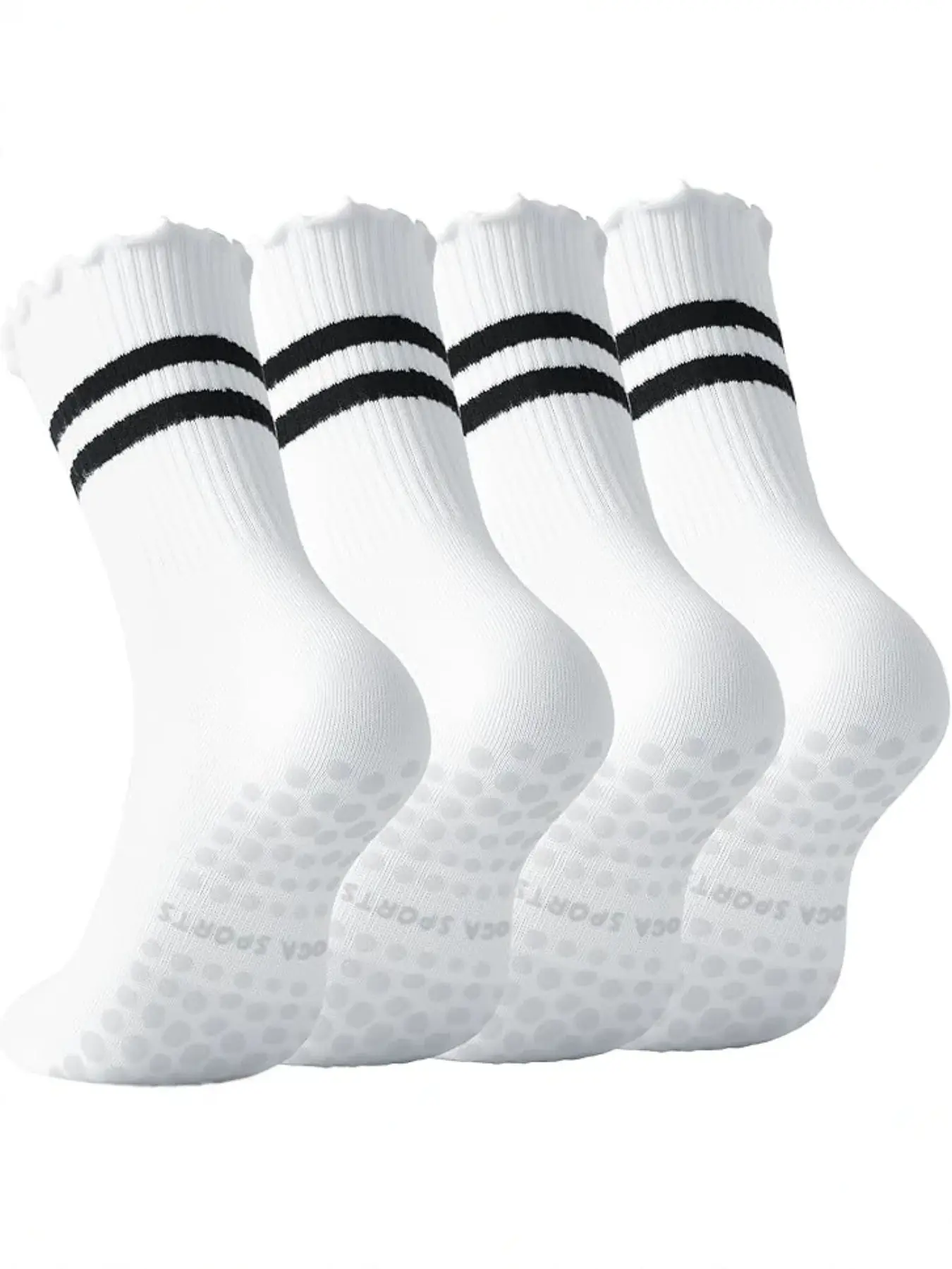 Women's Non-Slip Pilates Socks, Wood Ear Striped Mid-Calf Socks, Anti-Slip Adhesive Socks, Yoga, Ballet, Hospital Use, All Seasons, Valentine's Gift