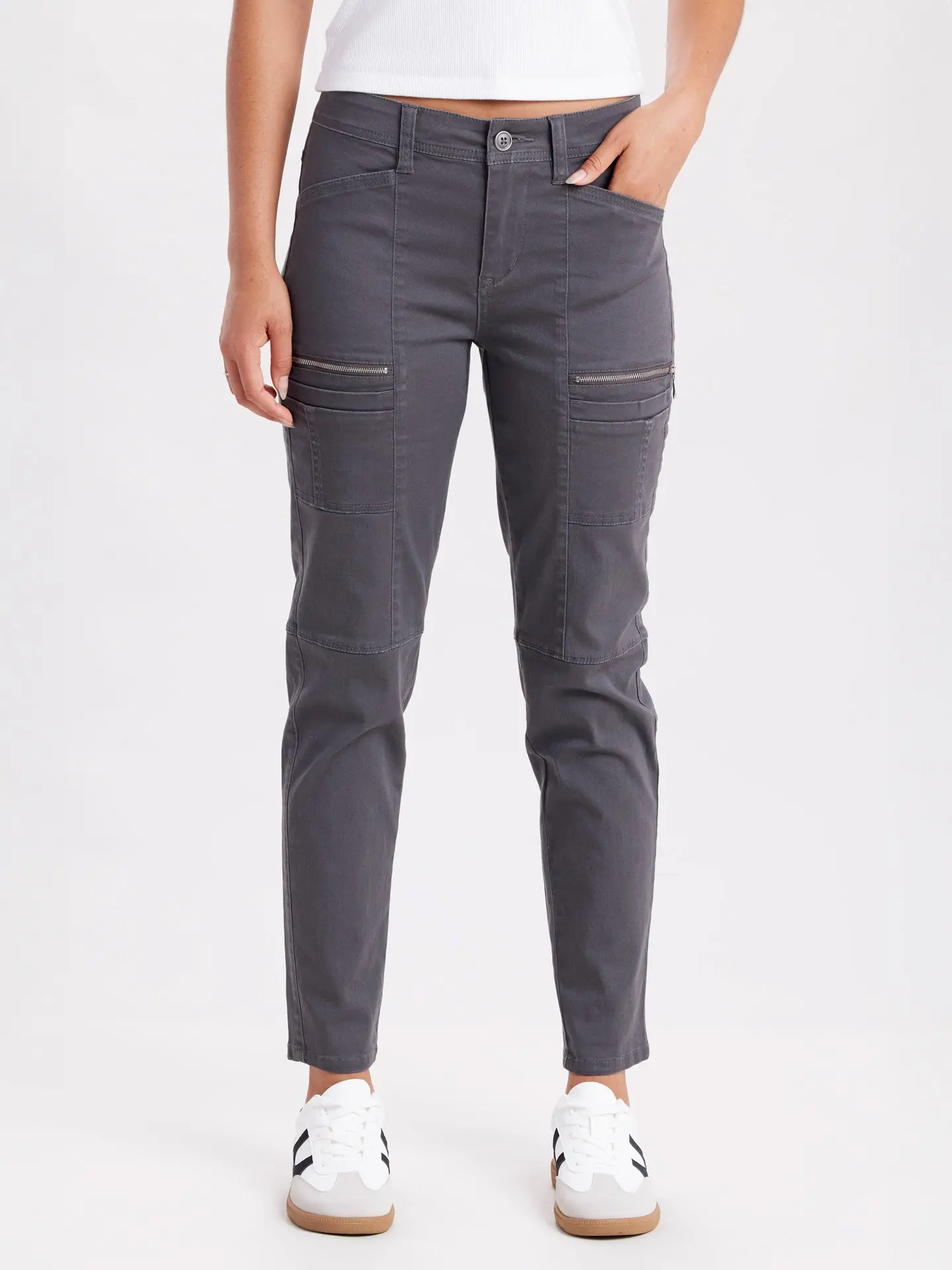 Claire Skinny Zip Cargo Pant, Women’s Slim Fit Utility Pants with Zip Pockets and Stretch Fabric