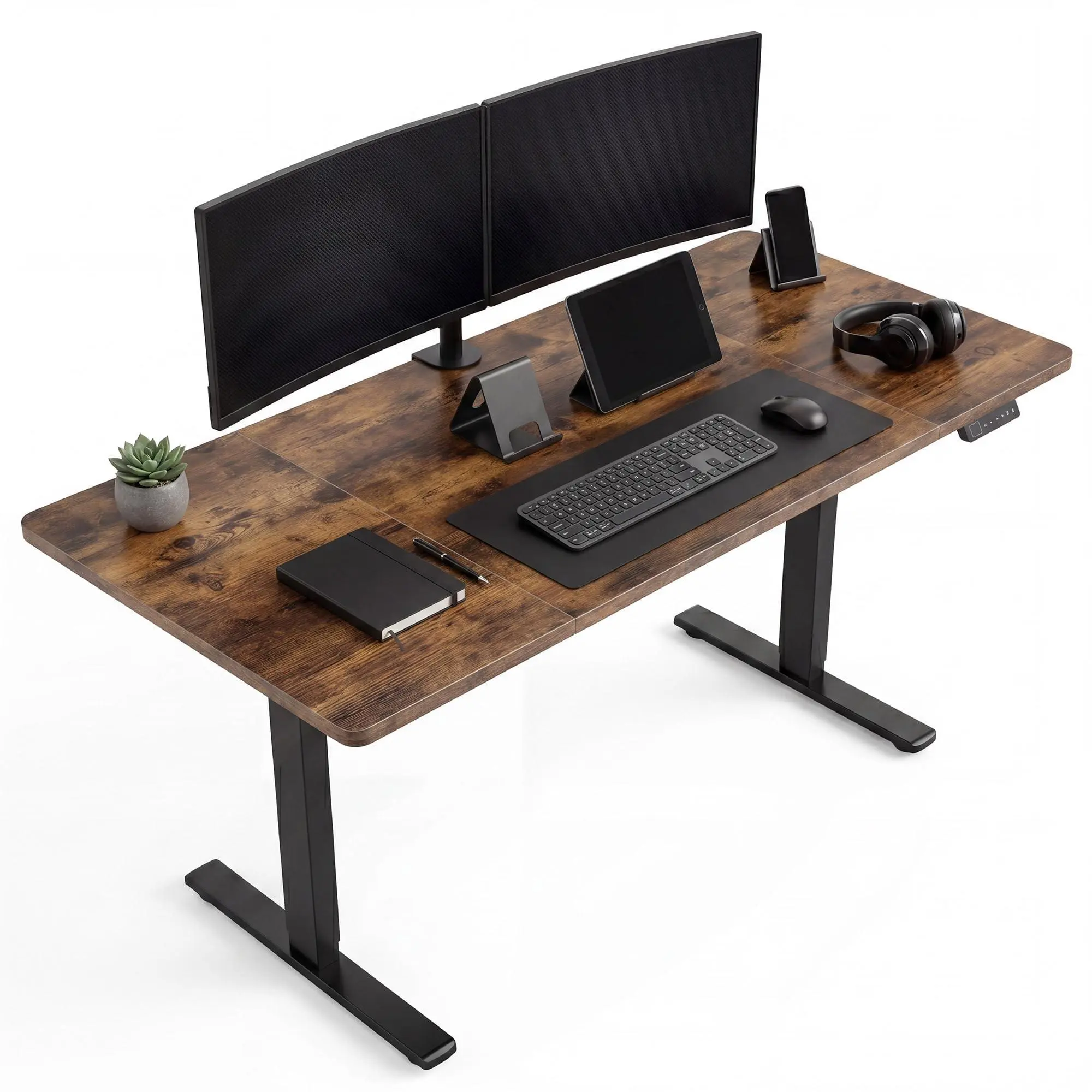 55×27 Inch Large Electric Computer Height Adjustable Standing Desk，Ergonomic Electric Stand Up Computer Tables for Home Office, Study , Writing, Suit students, employees and group work, Brown