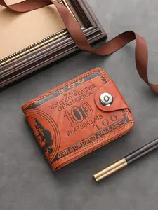 Men's Creative Magnetic Buckle Dollar Wallet, Short PU Leather Coin Purse, Casual Colorblock Design, All Seasons Use