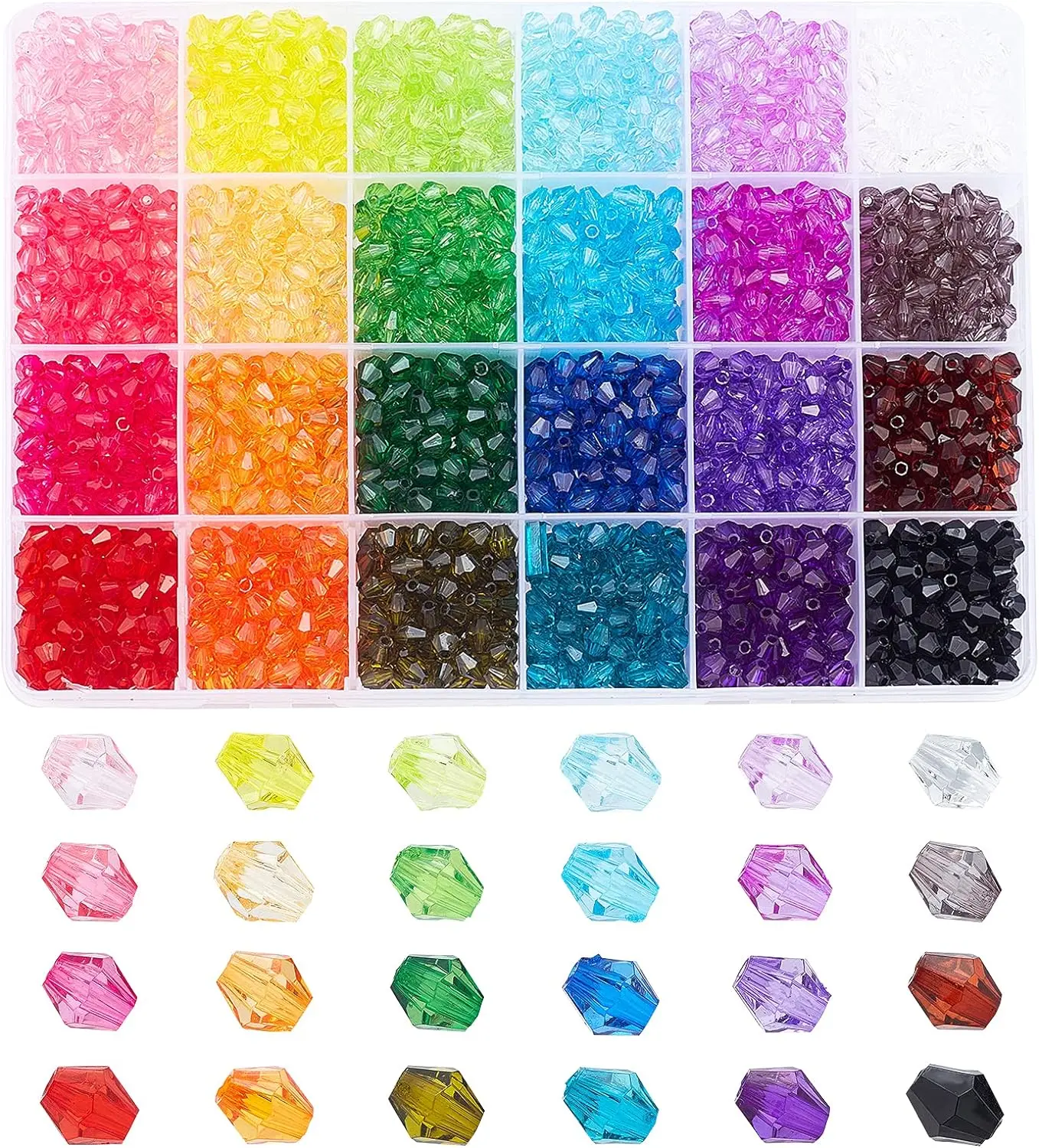 2160pcs 6mm Crystal Beads Bicone Bracelet Beads Faceted Acrylic Beads 24 Colors Rainbow Loose Craft Beads for Bracelet Necklace Earring...