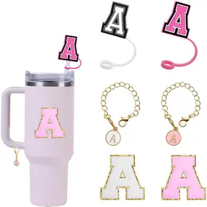 (2+2+2) Straw Cover for Stanley Cup 30&40 Oz, 10mm Straw Topper, Stanley Cup Accessories Letter Charms, Name ID Initial Letter Handle Personalized Charm For Stanley Tumbler Sticker (Letter A)