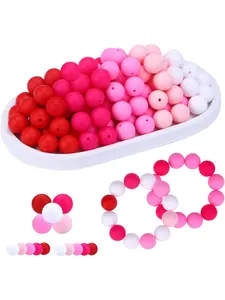 50pcs 15mm Mixed Color Silicone Beads Valentine Series Loose Rubber Beads Necklace Bracelet DIY Keychain Craft Jewelry Bead Assortment