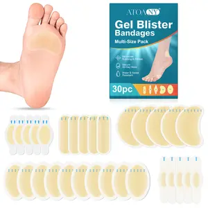 Atoany Hydrocolloid Foot Protection Patches 30pcs (5 Sizes), Waterproof & Buffering, for Feet, Toes & Heels, Blister Prevention & Friction Resistance