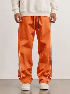 Men's Fashion Wide Leg Pants, Side Line & Star Pattern, Street Style Loose Fit, Perfect Match for Any Top, Must-Have Wardrobe Item