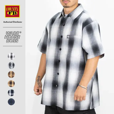 FB COUNTY Men's Short Sleeves Checker Flannel Shirts with Pocket FBCOUNTY Casual Two Toned Plaid Short Sleeve Checker Pattern Shirt Hip Hop Harem