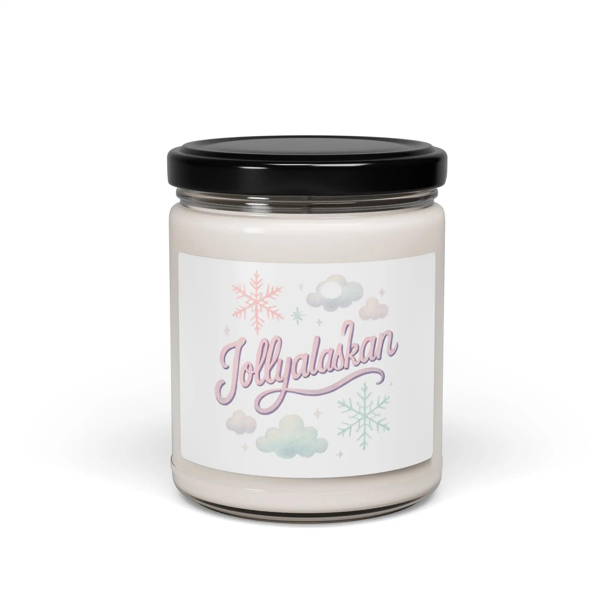 Jollyalaskan Snowflakes Clouds Script Candle
