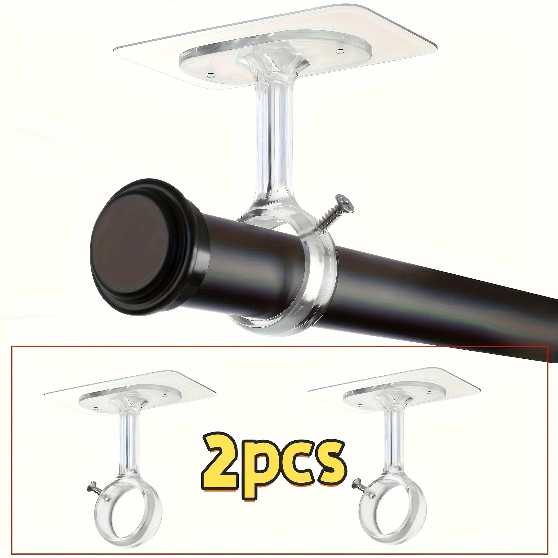 No-Drill Ceiling Curtain Rod Bracket Set (2 Pieces), Self-Adhesive Adjustable Heavy-Duty Wall-Mounted Brackets for Blackout Curtains, Curtain Rod Holders