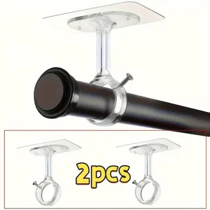No-Drill Ceiling Curtain Rod Bracket Set (2 Pieces), Self-Adhesive Adjustable Heavy-Duty Wall-Mounted Brackets for Blackout Curtains, Curtain Rod Holders