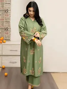 Designer Dress - 3 PC Ready to Wear Lawn Suit Set With Machine Embroidery (Green)