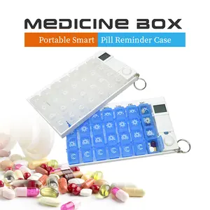 Weekly Pill Organizer with Electronic Timer Reminder, 28 Compartments Daily Pill Box with 4 Customizable Alarms