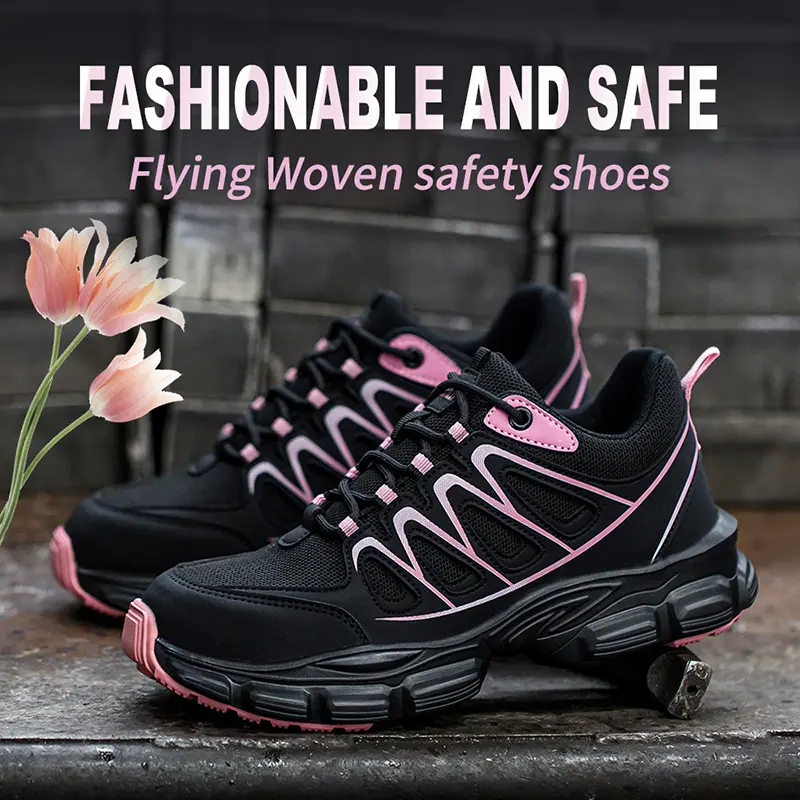 【LIANGGO】Women's Safety Shoes Anti-Smash Steel Toe Anti-Puncture Kevlar Lightweight Breathable Ladies Work Boots for Factory Workshop Outdoor Construction Non-Slip Black Closed Toe Footwear Worker