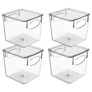 Sorbus 4 Pack Small Clear Fridge Bins With Hand les and Lids