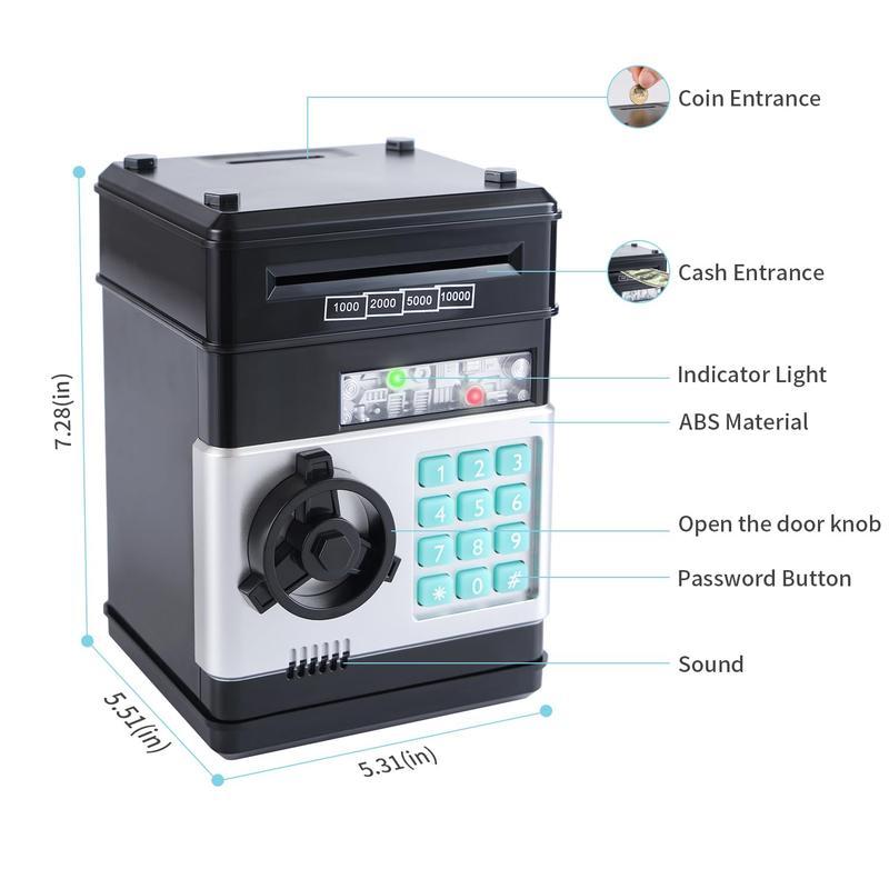 Electronic Piggy Bank with Password Code Lock | Kids Coin Money Savings Box Safe Cash Coin Can Toy, Mini ATM Banks for 3 4 5 6 7 8 9 10 11 12 Year Old Boys Girls Christmas Birthday Gifts for Children