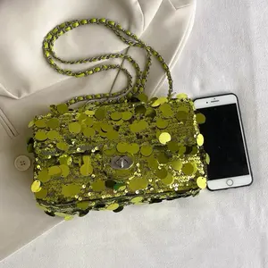 Sequin flap shoulder bag with adjustable chain strap