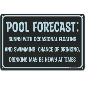 Pool Forecast 12" x 8" Funny Tin Pool Sign Beach Home Poolhouse Deck Tiki Bar Coastal Bedroom Decor