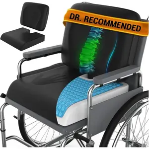 Wheelchair Cushion for Pressure Relief - (2-PIECE Set) 18"x16" Anti-Slip Wheelchair Seat for Adults, Seniors with Lumbar Pillow and Removable Strap, Gel Cushion for Wheelchair